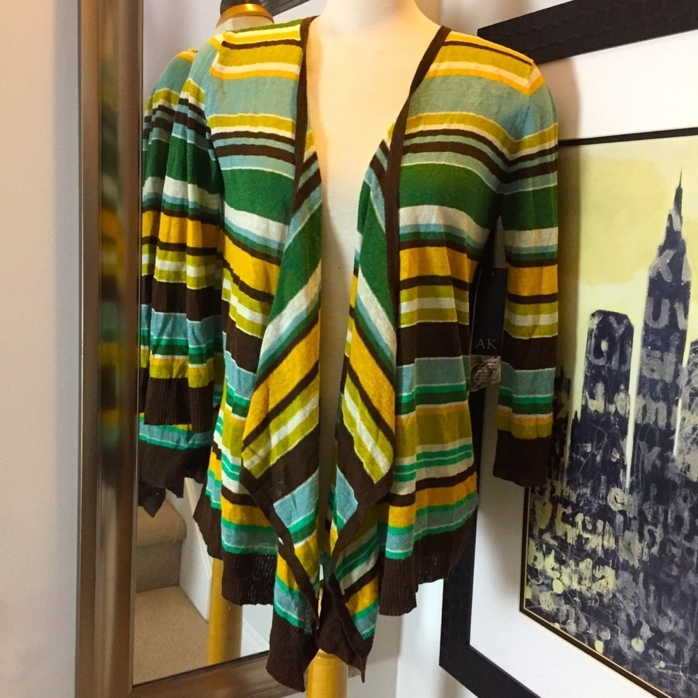 Ann Klein linen waterfall stripped cardigan - Picture 2 of 13